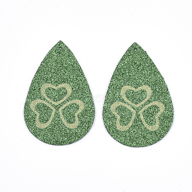 Green Teardrop Imitation Leather Big Pendants