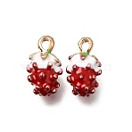 Alloy Enamel Pendants, Strawberry Charms, Cadmium Free & Lead Free, Golden, Red, 13x7.5x6.5mm, Hole: 2.2x1.8mm(AL-CBA4F42-01G)