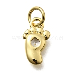 Brass Micro Pave Cubic Zirconia Pendants, Foot, Long-Lasting Plated, Lead Free & Cadmium Free, Rack Plating, with Jump Ring, Real 18K Gold Plated, 11x6x2mm, Hole: 3.6mm(KK-Z093-18G)