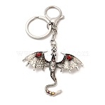 Dragon Alloy Rhinestone Pendant Keychains, with Split Key Rings and Lobster Claw Clasps, Antique Silver & Platinum, Purple, 112mm(KEYC-G065-01D)