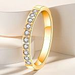 Stainless Steel and Crystal Rhinestone Finger Rings for Women, Golden, US Size 9(18.9mm)(FS-WG71548-14)