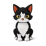 Animal Silicone Beads, Focal Beads, Black, Cat Shape, 35x19x13mm, Hole: 2mm(SL-CBAAC97-02C)