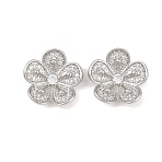 Brass Micro Pave Clear Cubic Zirconia Pendants, Flower Charms, Platinum, 17.5x18x4.5mm, Hole: 5x2mm(KK-Z148-01P)