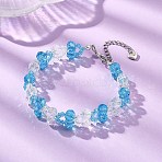 Glass Beaded Bracelets for Women, Heart, with 304 Stainless Steel Chain Extender, Deep Sky Blue, 8-1/8 inch(20.5cm)(BJEW-JB12785)