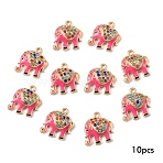 10Pcs Alloy Colorful Rhinestone and Enamel Pendants, Elephant Charms, Golden, Deep Pink, 17x19mm, Hole: 1.8mm(ENAM-YW0006-14A)