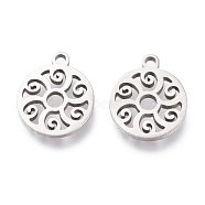 201 Stainless Steel Charms, Laser Cut, Flat Round, Stainless Steel Color, 12x10x1mm, Hole: 1.2mm(STAS-A047-17P)