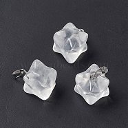Natural Quartz Crystal Pendants, Rock Crystal Pendants, Merkaba Star Charms, with Stainless Steel Color Plated 201 Stainless Steel Findings, 18~20x14~15x14~15mm, Hole: 8x3mm(G-C002-02A)