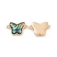 Natural Paua/Abalone Shell Connector Charms, Butterfly Links, with Brass Findings, Real 18K Gold Plated, 8.5x13x3mm, Hole: 1mm(KK-E068-VC142)