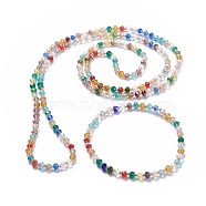Electroplate Faceted Abacus Glass Beads Jewelry Sets, Beaded Necklaces, Stretch Bracelets, with Glass Seed Beads, Mixed Color, 31.5 inch(80cm), 2-1/8 inch(5.5cm)(SJEW-JS01066)