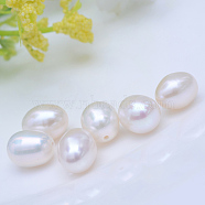 Natural Cultured Freshwater Pearl Beads, Half Drilled Beads, Rice, White, 8~9mm, Half Hole: 0.8mm(PEAR-R016-02A)