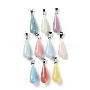 Synthetic Noctilucent Stone/Luminous Stone Pendants, Glow in the Dark Charms with Stainless Steel Color Plated 201 Stainless Steel Snap on Bails, Teardrop, 28.5~29x10mm, Hole: 7x4mm(G-Z054-06A)