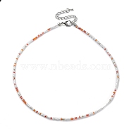 Glass Beaded Necklace, with Alloy Clasps, White, 16.10 inch(40.9cm)(NJEW-Z029-05N)
