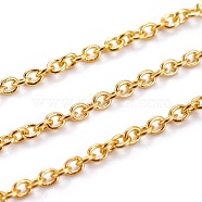 Brass Cable Chains, Soldered, with Spool, Oval, Cadmium Free & Nickel Free & Lead Free, Golden, 2.5x2x0.45mm, about 301.83 Feet(92m)/roll.(CHC027Y-G)