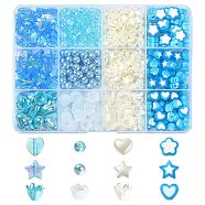 430Pcs 12 Styles Spray Paint ABS Plastic Imitation Pearl Beads, Flower, Blue, 6~11x6~11x3~8.5mm, Hole: 1~2mm(MACR-CJ0001-62)