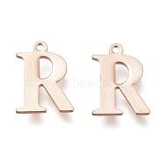 Vacuum Plating  304 Stainless Steel Charms, Laser Cut, Alphabet, Rose Gold, Letter.R, 12x9x0.8mm, Hole: 1mm(STAS-H112-R-RG)