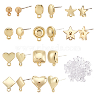 Elite 40Pcs 10 Style  Alloy Stud Earring Findings, with Horizontal Loops and Steel Pins, Oval & Heart & Rhombus & Square, with 90Pcs Plastic Ear Nuts, Light Gold, 10~16x5~12.5mm, Hole: 1~1.6mm, Pin: 0.7~0.8mm, 4Pcs/style(FIND-PH0008-37)