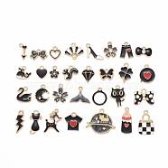 60Pcs 30 Styles Alloy Enamel Charms, Mixed Shapes, Light Gold, Lead Free & Cadmium Free, Black, 9x15x2mm, Hole: 1.8mm, 60pcs/box(ENAM-LS0001-05LG)