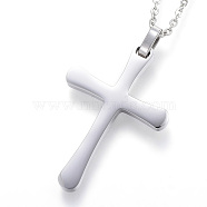 304 Stainless Steel Pendant Necklaces, Polish, Latin Cross, Stainless Steel Color, 19.6 inch(50cm)(NJEW-G279-08P)