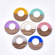 Resin & Walnut Wood Pendants, Ring, Mixed Color, 38x3.5mm, Hole: 2mm(RESI-S358-29B-M)