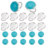 SUNNYCLUE DIY Gemstone Half Round Adjustable Ring Making Kits, Including Adjustable Brass Pad Ring Settings, Synthetic Turquoise Cabochons, Silver, 30Pcs/box(DIY-SC0019-82)