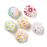 Luminous Resin Pave Rhinestone Beads, Glow in the Dark Flower Round Beads with Porcelain, Mixed Color, 19mm, Hole: 2mm(RESI-C048-01)