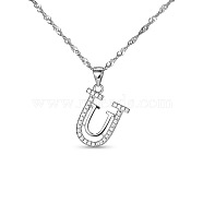 SHEGRACE Glorious 925 Sterling Silver Pendant Necklace, with Micro Pave AAA Cubic Zirconia U Shape Pendant, Silver, 17.7 inch(JN102A)