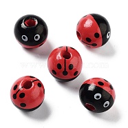 Wood European Beads, Large Hole Beads, Ladybug, Red, 15.5~16x14.5mm, Hole: 4mm(WOOD-M011-02B)