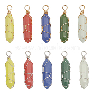 10Pcs 10 Colors Synthetic Luminous Stone Double Terminal Pointed Dyed Pendants, Faceted Bullet Charm with Copper Wire Wrapped, Glow in Dark, Mixed Color, 38~41x10~10.5x10.5~11mm, Hole: 4.5~5mm, 1pc/color(G-CA0001-71)