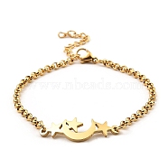 201 Stainless Steel Link Bracelet for Women, Golden, Moon, 7-1/4 inch(18.4cm)(BJEW-D062-01C)