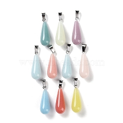 Synthetic Noctilucent Stone/Luminous Stone Pendants, Glow in the Dark Charms with Stainless Steel Color Plated 201 Stainless Steel Snap on Bails, Teardrop, 28.5~29x10mm, Hole: 7x4mm(G-Z054-06A)