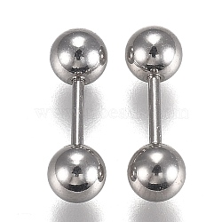 Tarnish Resistant 304 Stainless Steel Ball Stud Earrings, Barbell Cartilage Earrings, Stainless Steel Color, 12~13x3mm, Pin: 1mm, 24pairs/set(EJEW-H113-02P-B)