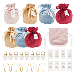 BENECREAT 8 Sets 4 Colors Velvet Cloth Drawstring Pouches, Jewelry Bags with Pendant & Card, Rectangle, Mixed Color, 15.3x14.5cm, 2 sets/color(TP-BC0001-07)