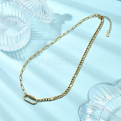 304 Stainless Steel Oval Lock Clasps Pendant Figaro Chain Necklaces for Women, Golden, 17.13 inch(43.5cm)(NJEW-JN06169-01)