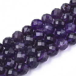 Natural Amethyst Beads Strands, Faceted, Round, 7.5~8x8mm, Hole: 1mm, about 25pcs/strand, 7.48 inch(X-G-S345-8mm-010)