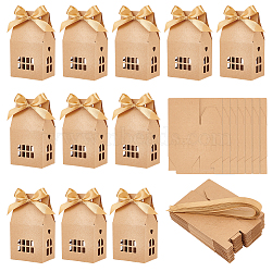 Hollow House Shaped Cardboard Paper Candy Boxes, Candy Gift Case with Polyester Ribbon, Wheat, 7.2x5.2x12.5cm(CON-WH0084-82A)