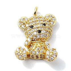Rack Plating Brass Pave Cubic Zirconia Pendants, Bear, Long-Lasting Plated, Lead Free & Cadmium Free, Real 18K Gold Plated, 18x12.5x4.7mm, Hole: 1.4mm(KK-M282-40G)
