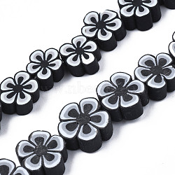 Handmade Polymer Clay Bead Strands, Flower, Black, 7.5~10x7~11x3.5~5mm, Hole: 1.6mm, about 38~40pcs/strand, 13.58 inch~14.57 inch(34.5~37cm)(CLAY-N011-48A-01)