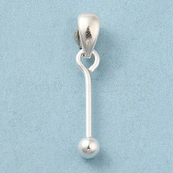 925 Sterling Silver Pendant Bails, Beadable Pins, with S925 Stamp, Silver, 16x0.8mm, Hole: 4.5x3mm, Ball: 3mm(STER-P048-01A-S)