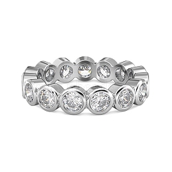 Anti-Tarnish Rhodium Plated 925 Sterling Silver Round Finger Ring, Clear Cubic Zirconia Ring for Women, Platinum, 4.5mm, Inner Diameter: US Size 6 3/4(17.1mm)(RJEW-Z040-09P)