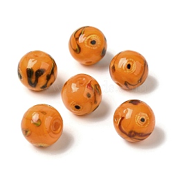 Handmade Lampwork Beads, Round, Orange, 14mm, Hole: 2mm(LAMP-C016-04D-20)