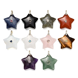 Natural & Synthetic Mixed Gemstone Pendants, Star Charms, with Brass Pave Cubic Zirconia Findings, Golden, Mixed Dyed and Undyed, 30~32.5x31.5~34x11~12.5mm, Hole: 6x7mm(G-Z157-01G-A)