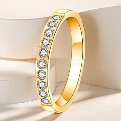 Stainless Steel and Crystal Rhinestone Finger Rings for Women, Golden, US Size 9(18.9mm)(FS-WG71548-14)