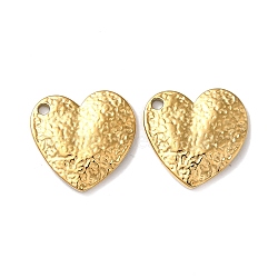 304 Stainless Steel Charms, Textured, Heart Charm, Real 18K Gold Plated, 13.5x13.5x2mm, Hole: 1.2mm(STAS-Q252-18G)