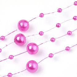ABS Plastic Imitation Pearl Beaded Trim Garland Strand, Great for Door Curtain, Wedding Decoration DIY Material, Magenta, 3~8mm, about 106~108pcs/strand, 200strand/bag, 53.15 inch(SACR-T354-01B)