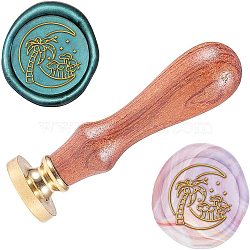 Wax Seal Stamp Set, Sealing Wax Stamp Solid Brass Head,  Wood Handle Retro Brass Stamp Kit Removable, for Envelopes Invitations, Gift Card, Moon Pattern, 83x22mm, Head: 7.5mm, Stamps: 25x14.5mm(AJEW-WH0131-494)