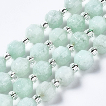 Natural White Jade Beads Strands, Imitation Beryl, with Seed Beads, Faceted, Polygon, 6x6mm, Hole: 1.2mm, about 47~48pcs/strand, 14.84 inch~14.96 inch(37.7cm~38cm)