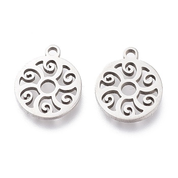 201 Stainless Steel Charms, Laser Cut, Flat Round, Stainless Steel Color, 12x10x1mm, Hole: 1.2mm