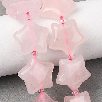 Natural Rose Quartz Beads Strands, Star, with Seed Beads, 15~15.5x16~16.5x6.5~7mm, Hole: 1.4mm, about 25pcs/strand, 15.75''~16.14''(40~41cm)