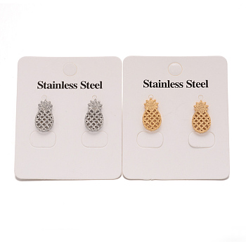 304 Stainless Steel Textured Ear Studs, Hypoallergenic Earrings, Pineapple, Mixed Color, 14.5x8mm, Pin: 0.8mm