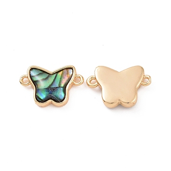 Natural Paua/Abalone Shell Connector Charms, Butterfly Links, with Brass Findings, Real 18K Gold Plated, 8.5x13x3mm, Hole: 1mm